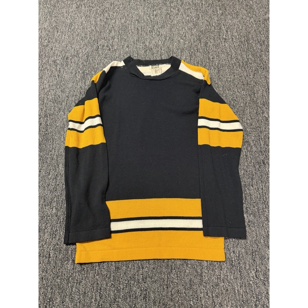 True Vintage 1970s Black And Yellow Shirt Rally Hockey Rare Long Sleeve Small